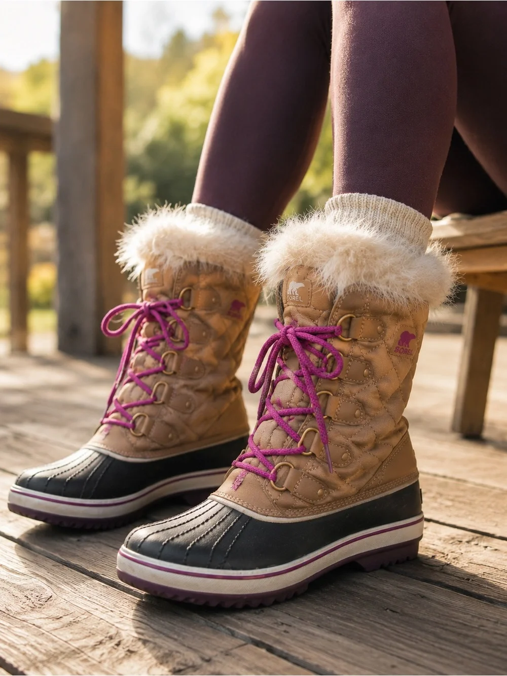 SOREL Tofino II Waterproof Faux Fur Snow Boots Taupe Pink Size 9.5